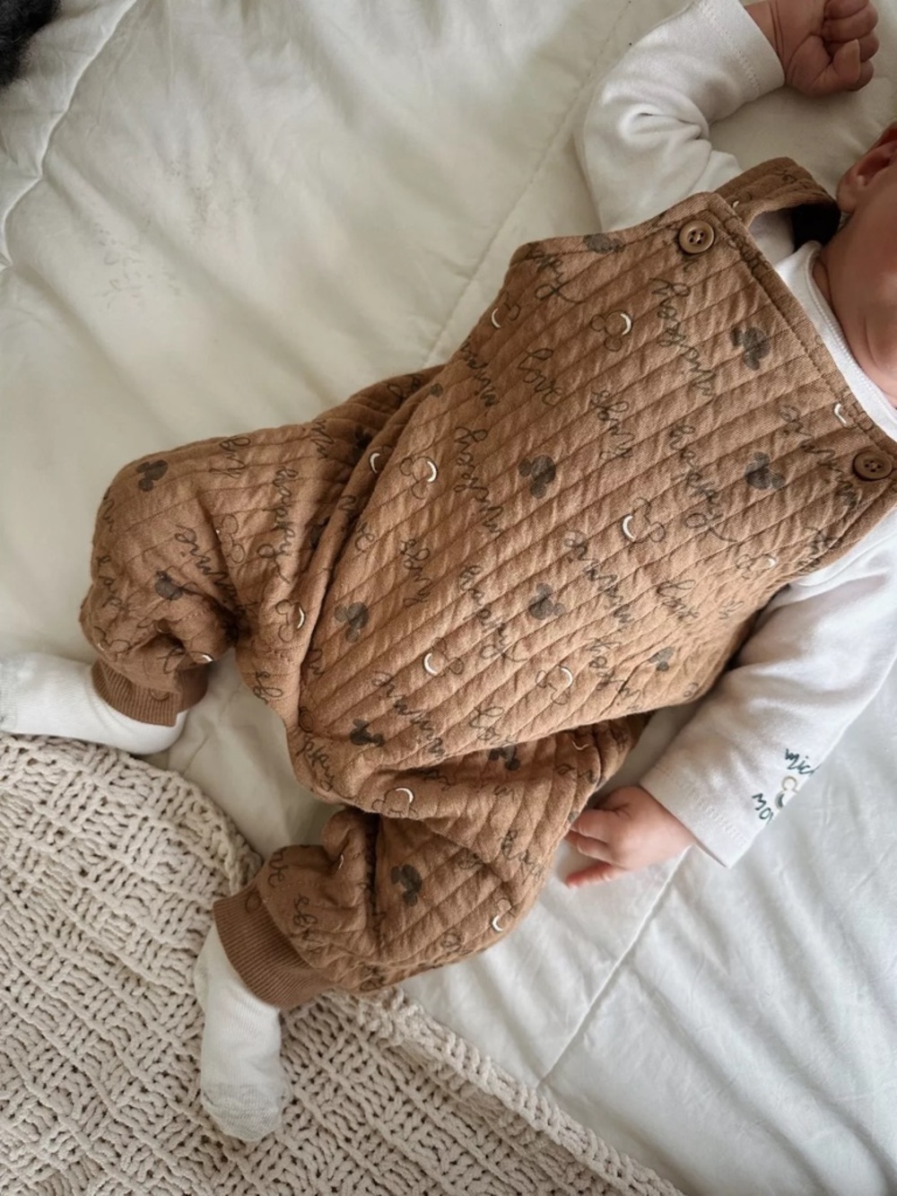 Disney Baby 12 Month Mickey Mouse soft Quilted Brown Overalls